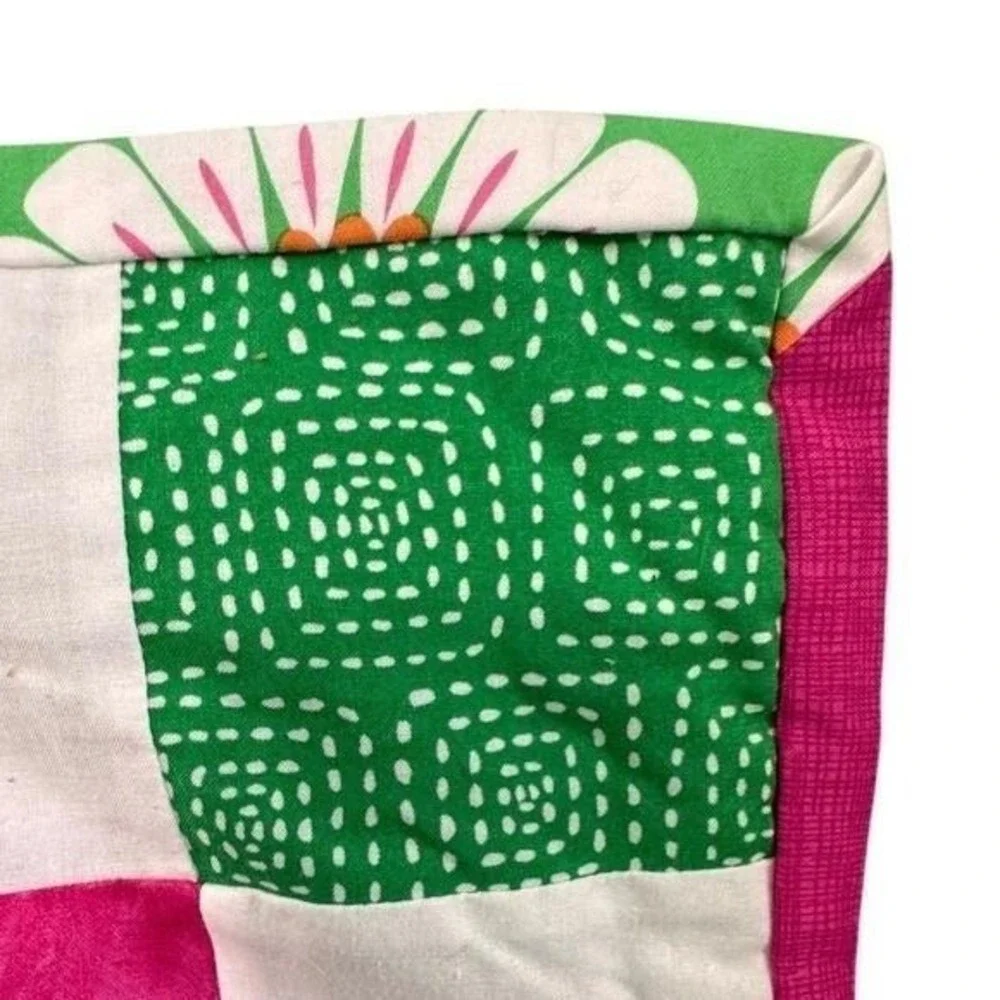 Handmade Patchwork Quilt Bright Pink Green White Floral Boho Cottage 58